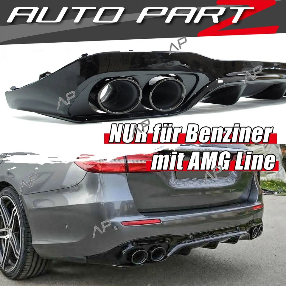 Heckdiffusor Auspuff Blenden Schwarz für Mercedes W213 S213 E43 AMG Line Benzin