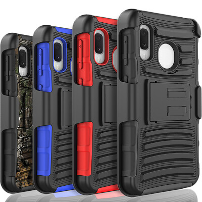 For Samsung Galaxy A01 Phone Case, Belt Clip Cover + Tempered Glass Protector
