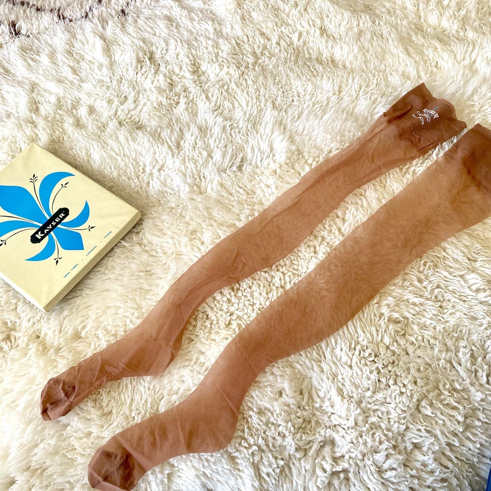 Medias de liga Kayser vintage de los años 50 + caja tejida sin costuras 9,5-10 medianas Foto 4 de 4