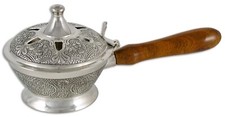 R&auml;ucherpfanne Messing mit Klappdeckel, Holzgriff AN10-178vernickelt