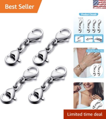 Polished Stainless Steel Double Claw Connector Bracelets Extenders - Pack of 4