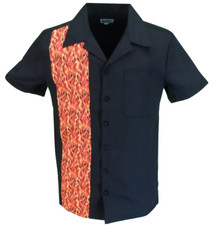 Mens Retro Black With Flame Stripe Rockabilly Bowling Shirts