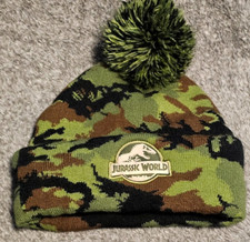 Jurassic World Camouflage Youth Beanie Size 2 T Hat Knit Cap Pom
