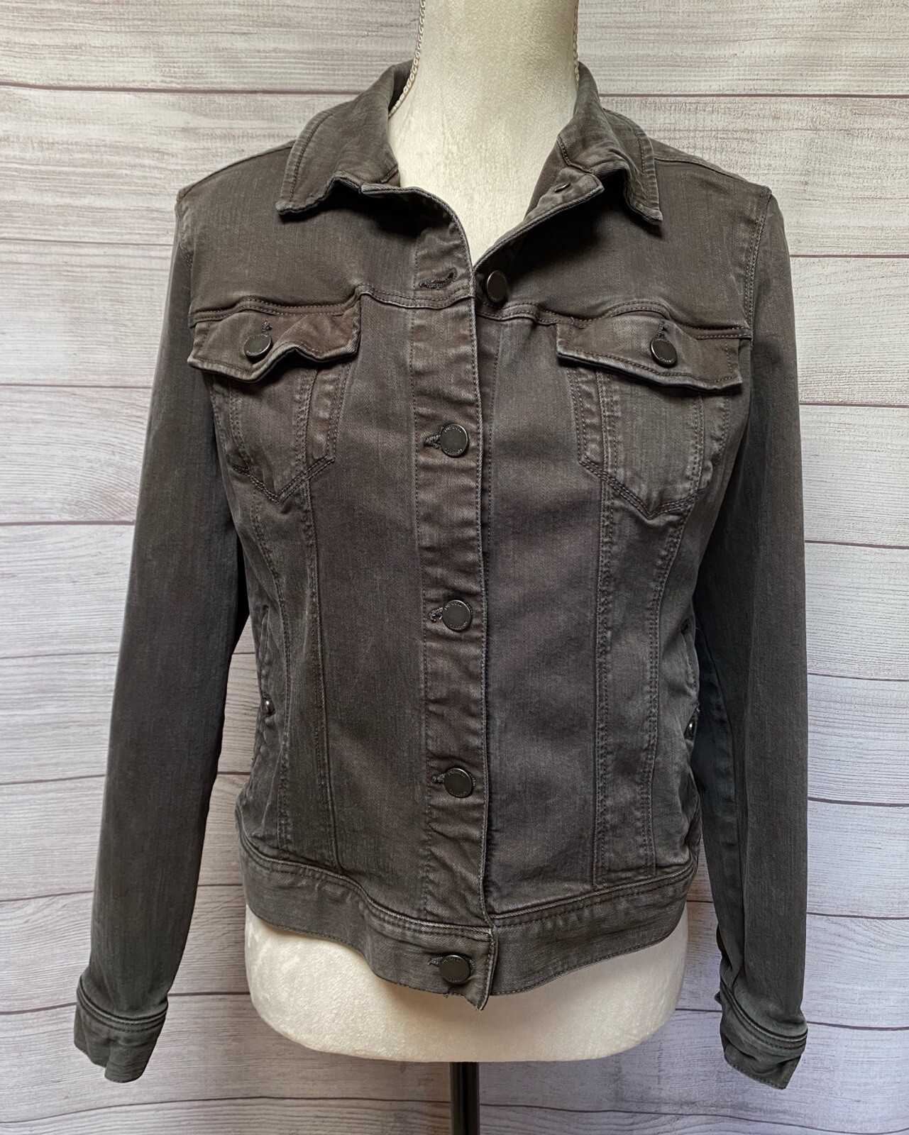 Liverpool Los Angeles Denim Jean Jacket Womens Small Green Gray Boho