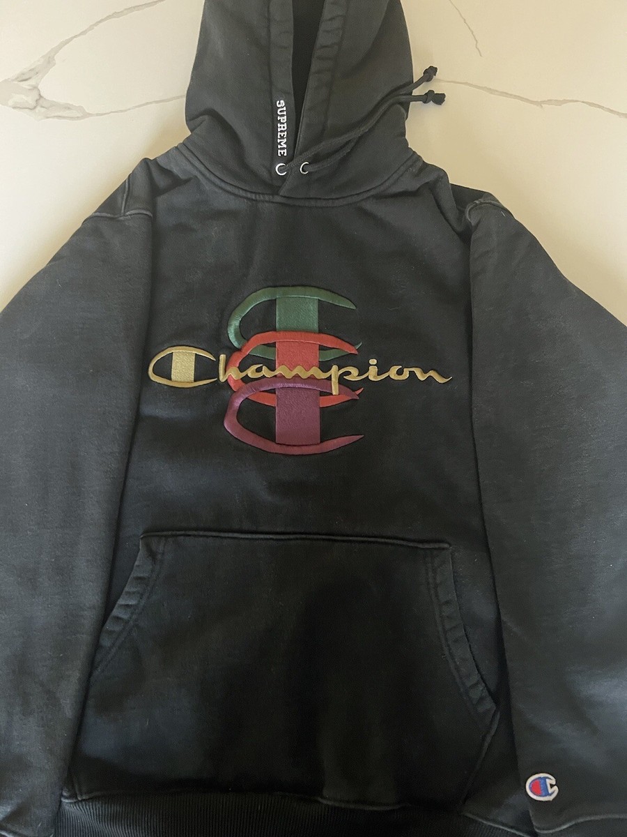 Supreme X Champion FW17 Black Stacked C Hooded Sweatshirt Hoodie