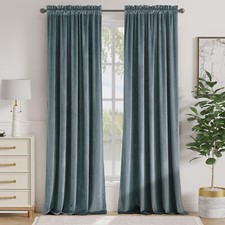 Blue Blackout Curtains Thermal Curtains Rod Pocket 2 Panel Aegean Blue