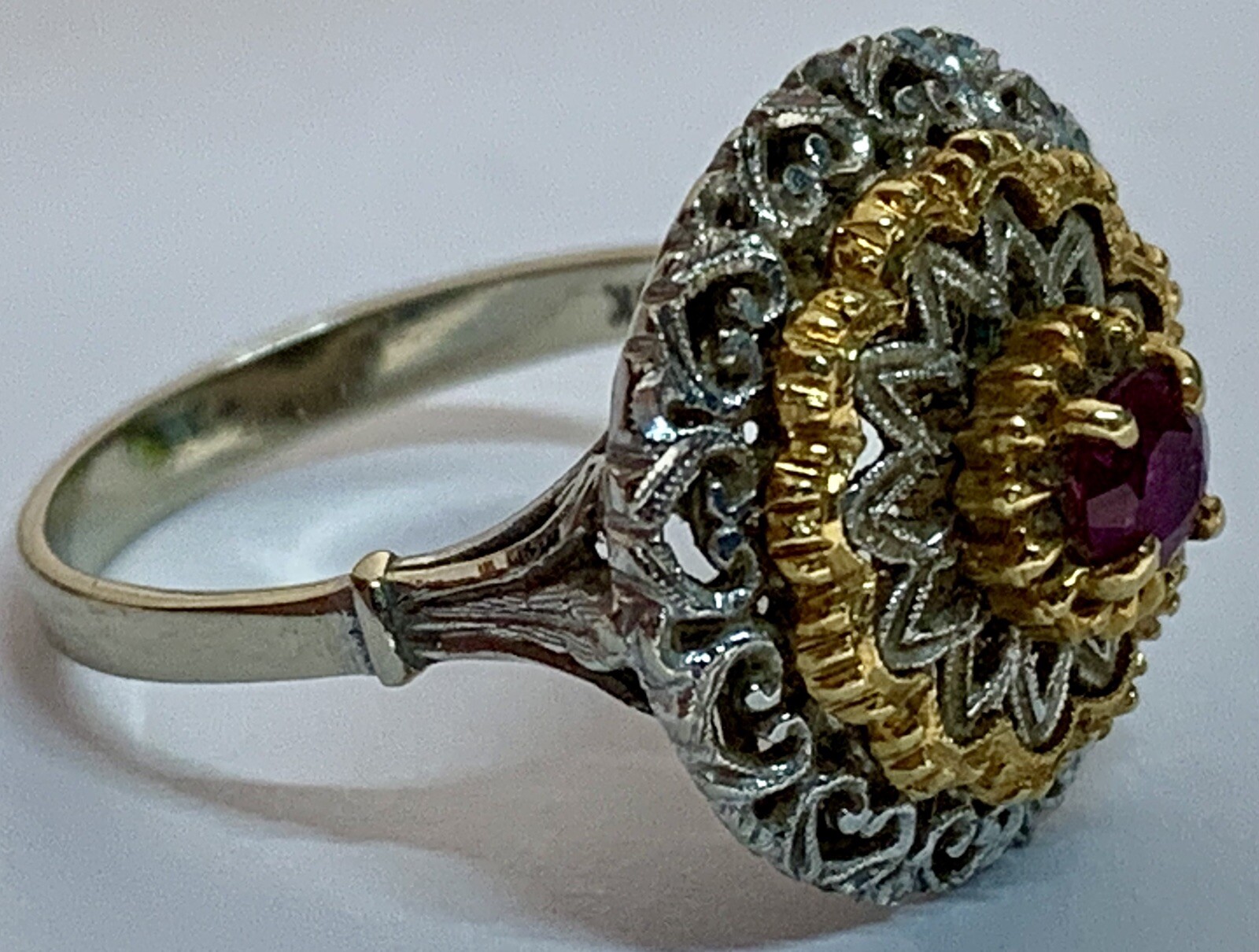 Vintage Natural Red Ruby 18k Solid White & Yellow… - image 2