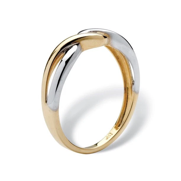 Solid 10k Multi Tone Gold Twisted Crossover Anniversary Promise Stackable Band - Image 3 of 4