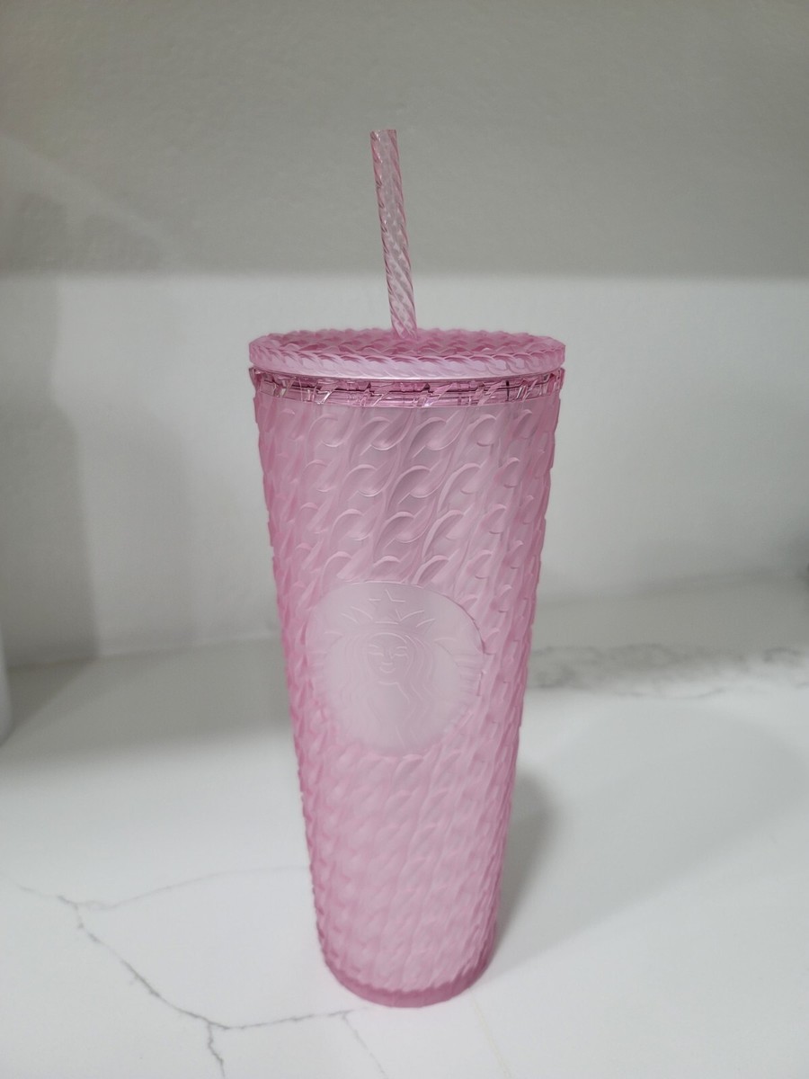 Starbucks Plastic Cold Cup Cherry Blossom Pink Chain Soft Touch