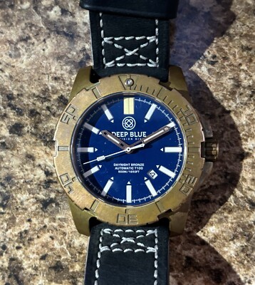 Deep Blue Daynight Bronze T-100 Tritium Diver Watch Blue Dial