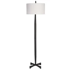 Rustic Minimalist Aged Black Iron Pole Floor Lamp 67 in Industrial Loft Classic