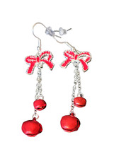 Metal Dangle Hook Earrings - New - Red Christmas Bow  Red Bells