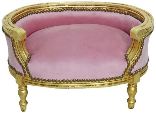 Casa Padrino Barock Hundebett & Katzenbett Rosa Antik Gold Hund Katze Bett Sofa - Bild 2 von 2