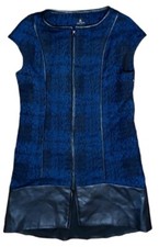 Staci Snider Blue Black Faux Leather Front Zipper Sleeveless Dress Size XS