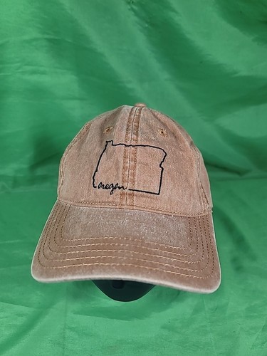 'Oregon' State Outline Bark Brown Distressed Hat - Cotton Adjustable Strap