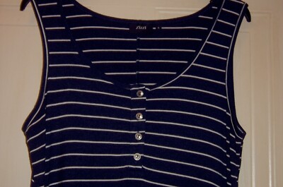 Zizzi Navy/White Striped Sleeveless Jersey Midi Dress - Size Small