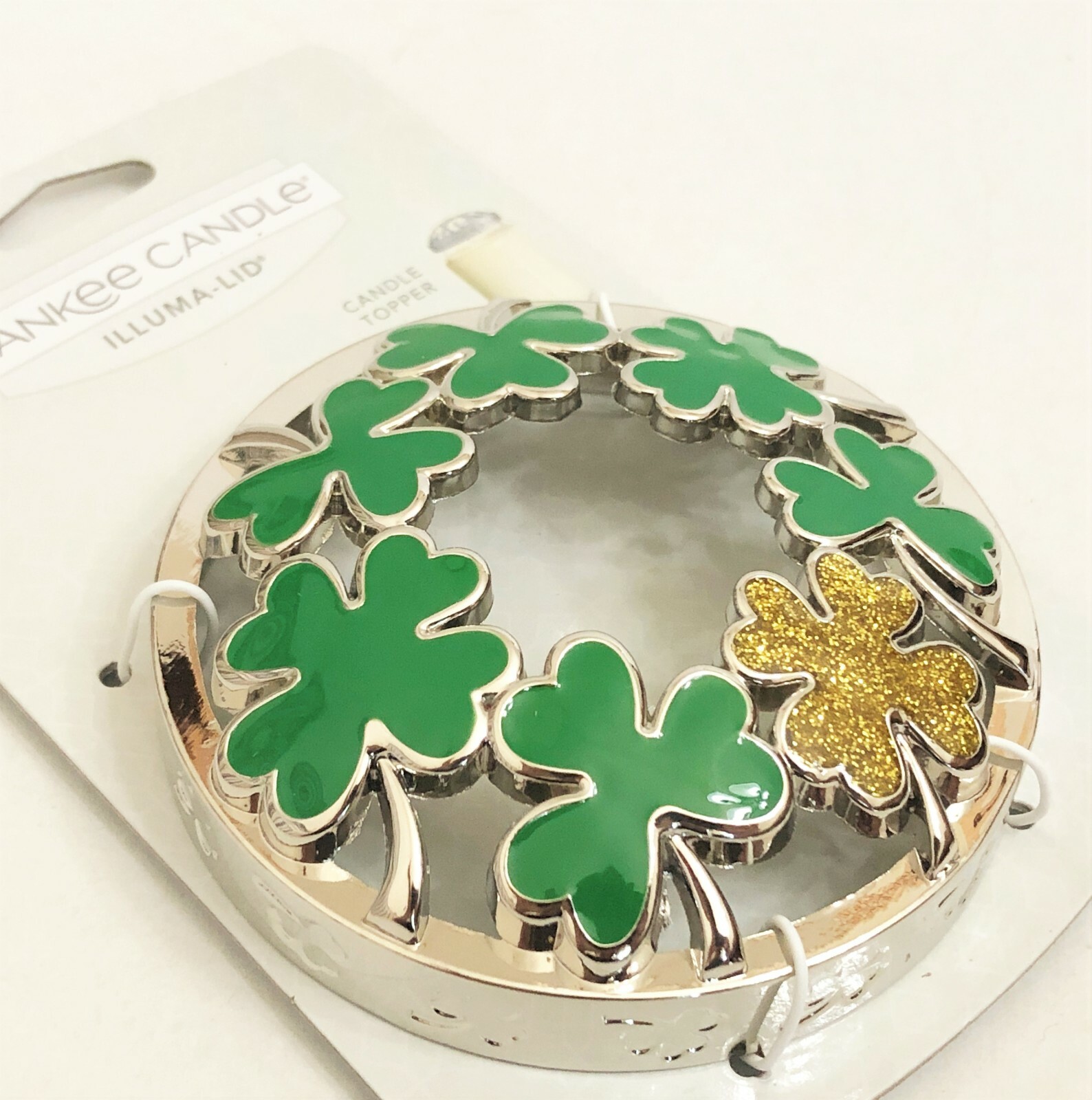YANKEE CANDLE IllumaLid SHAMROCK Gold 4 LEAF CLOVER St Patrick's Day JAR TOPPER eBay