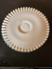 VTG Fenton Milk Glass Silver Crest Ruffled Low Pedestal Cake Plate