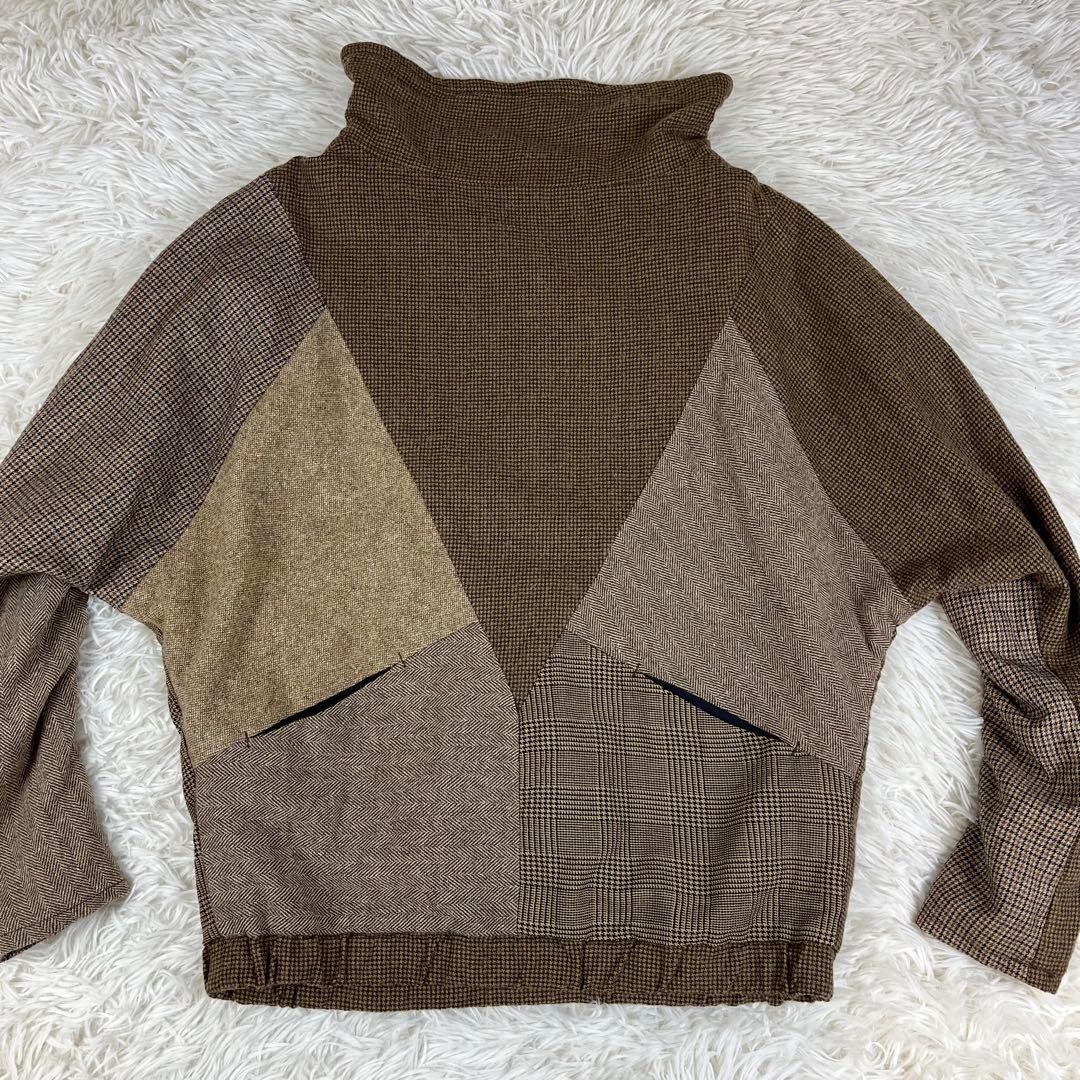 KAPITAL Patchwork High Neck Pullover Brown Wool U… - image 4