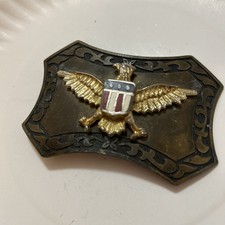 Vintage Eagle Flag Ornate Scrolled Bird 3D Belt Buckle Western Squarish Cowboy