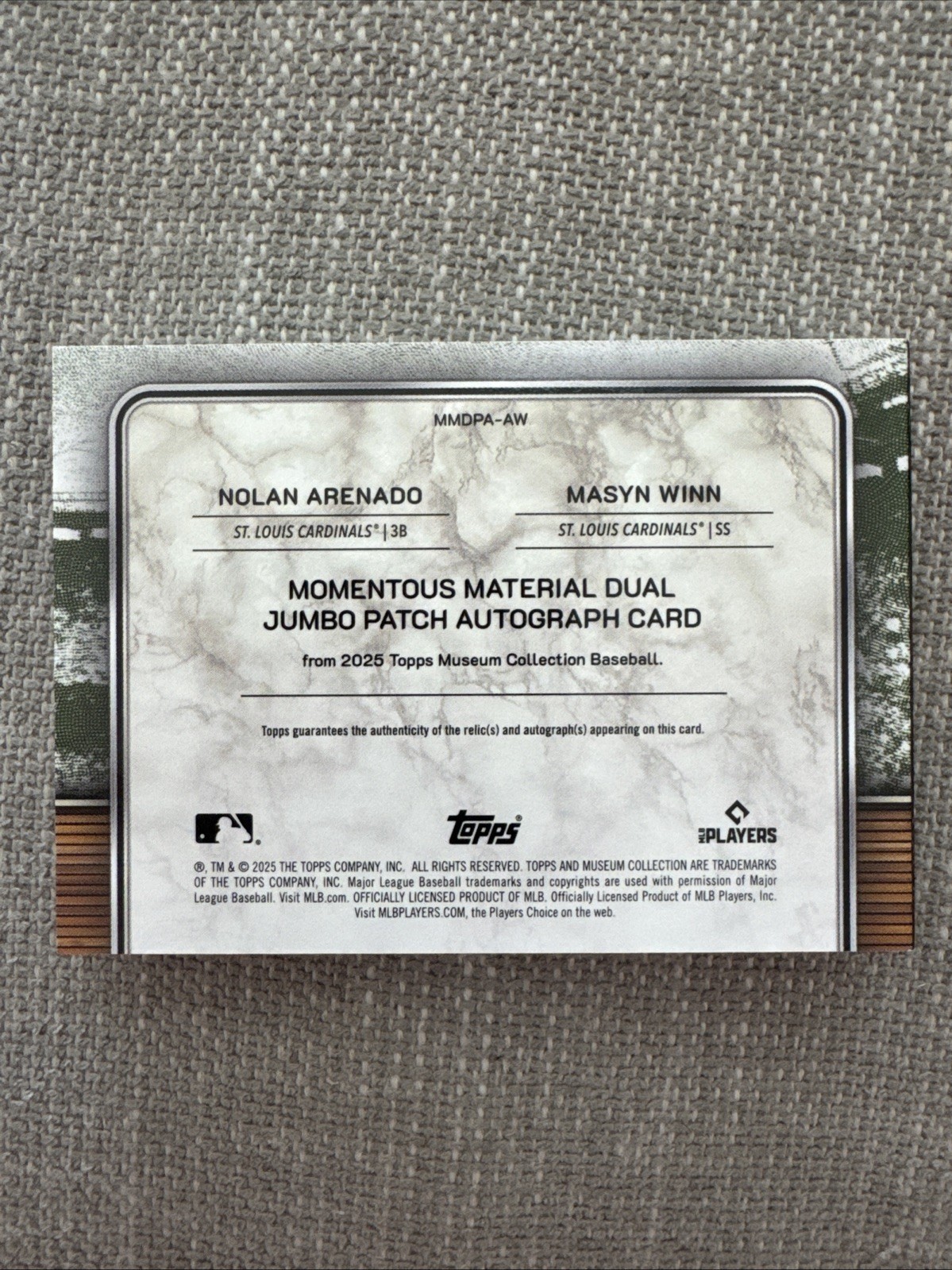 2025 Topps Museum Dual Jumbo Patch Auto Booklet Nolan Arenado/Masyn Winn /10 view 5