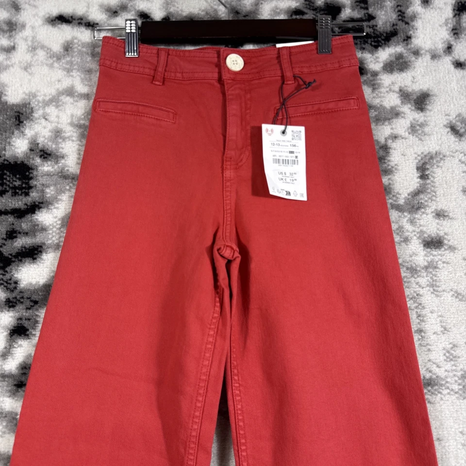 Nuevos Pantalones Zara Mujer Talla 12-13 Años Pierna Ancha Hippie Dobladillo Crudo Patinador Botón Grande Foto 3 de 4