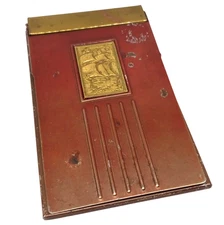 Vintage Park Sherman Brass & Red Steel Memo Pad Holder With Clipper Ship