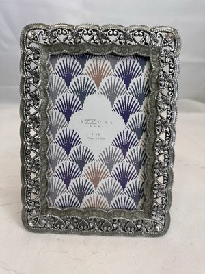 Azure Home Rhinestone Floral Silver Rectangular Picture Frame Holds 4 x 6 Photo
