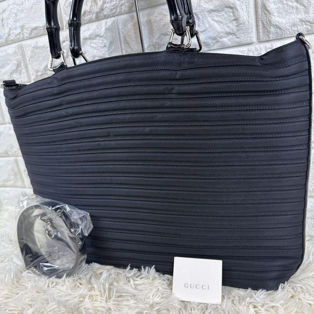GUCCI Bamboo Nylon 2-Way Shoulder Bag Handbag DDU