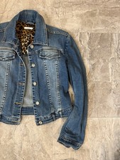 VTG Cache Denim Jacket With Rhinestone Button And Leopard Accent Sz 6