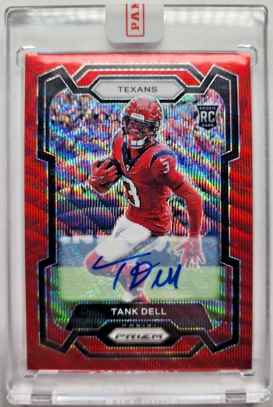 2023 Panini Prizm Auto -Red Wave 4/149  #341 Tank Dell -Houston Texans RC