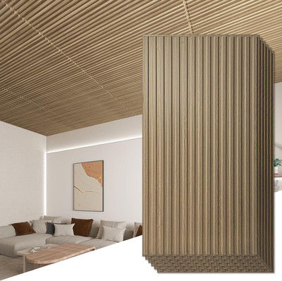 3D Slat Design PVC Wall Panels - 12-Pack, 2x4 FT, Walnut Finish