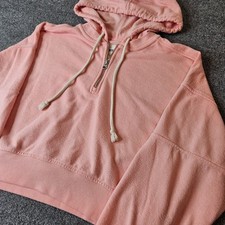 Aerie Quarter Zip Pullover Hoodie Sweatshirt Cropped Oversized Pink Size XS