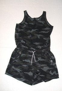 Athleta Girl On the Go Romper Teen XL 14 Black Gray Camouflage Print Quick Dry