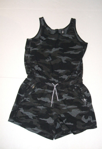 Athleta Girl On the Go Romper Teen XL 14 Black Gray Camouflage Print Quick Dry