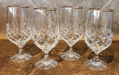 Crystal Gorham Lady Anne Gold Rim Iced Tea/Water Glasses 6 5/8'' Set 4 