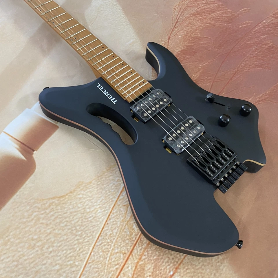 Closeout Headless Guitar basswood Body & Roasted Maple Neck in Solid Matt Black - Image 3 of 4