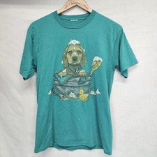 Vtg Tee Shirt Cute Puppy Dog Teal Bath Cocker Spaniel Mutt
