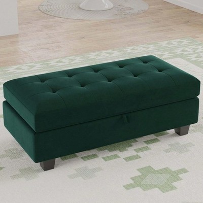 Velvet Tufted Upholstered Oversized Rectangular Ottoman Bench with Storage