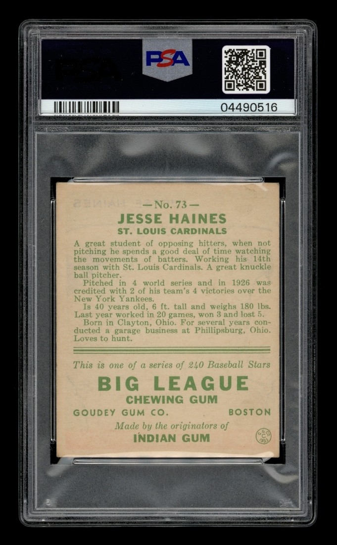 1933 Goudey Set-Break # 73 Jesse Haines PSA 6 EX-MT view 2
