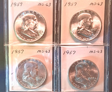 1957 Franklin BU Half Dollars Lot of 4 Coins 90% Silver