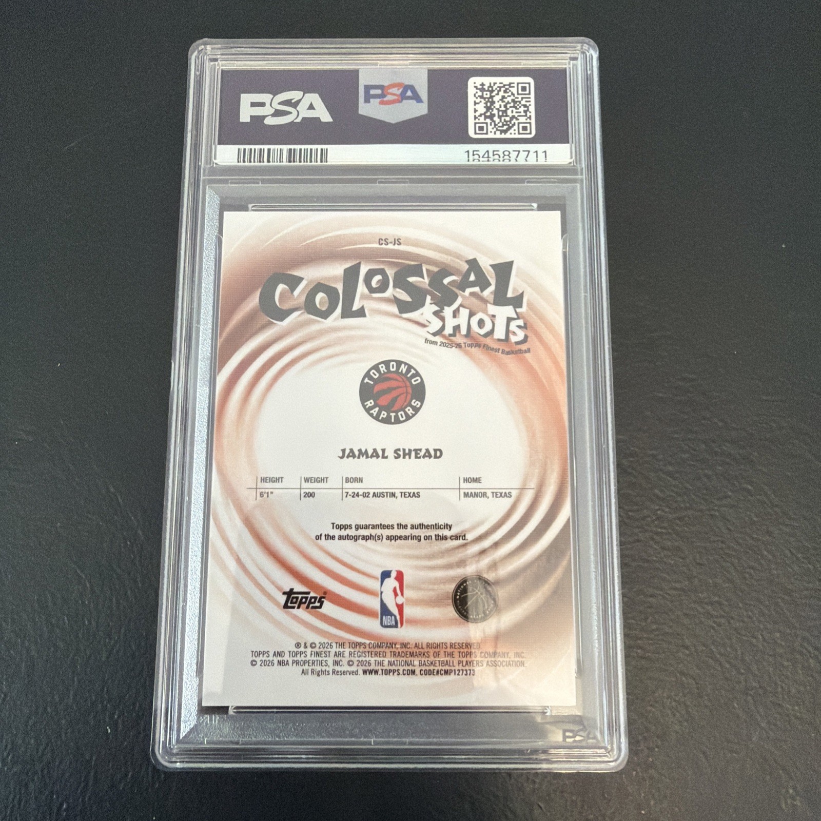 2025-26 Topps Finest - CLSL Shots Auto Jamal Shead Green Geometric  /75 PSA 10 view 2