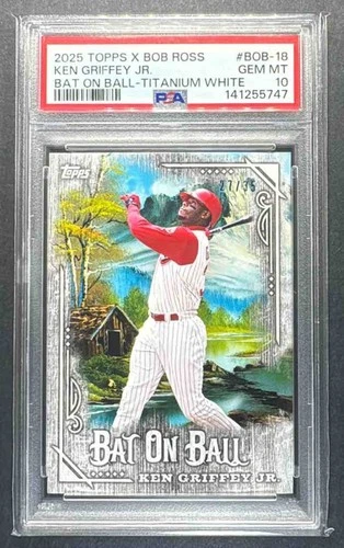2025 Topps X Bob Ross Ken Griffey Jr Bat on Ball Titanium /35 PSA 10
