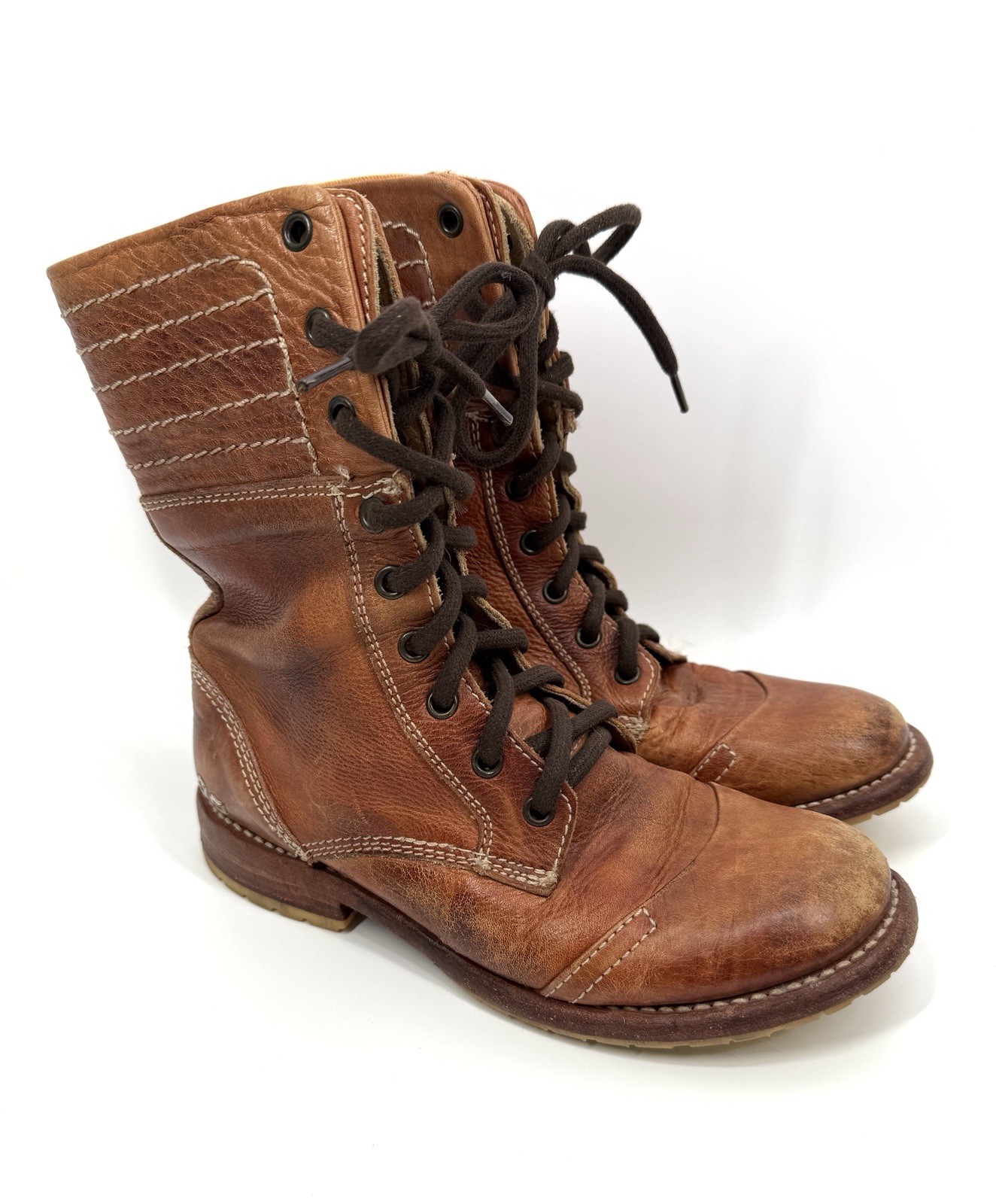 Bed Stu Roanne Boots Fold Over Distressed Brown Leather Women's 7 Motorcycle