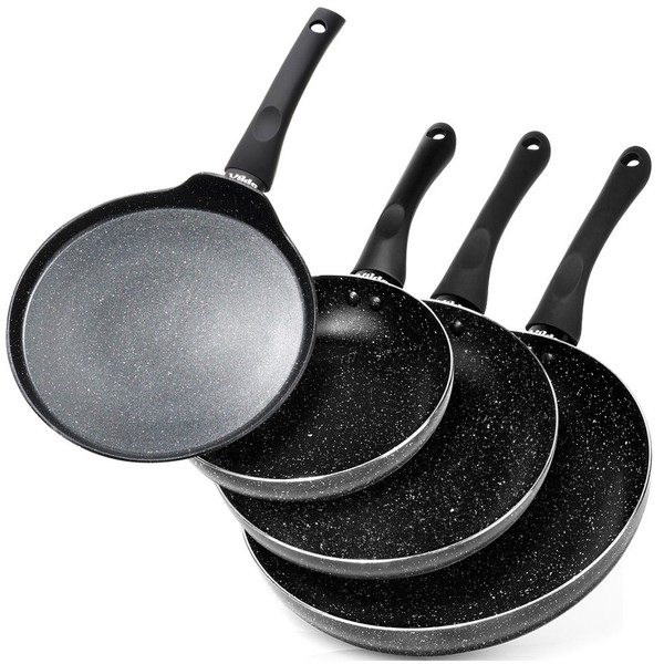 Pfannenset Granit Black Line 20/24/28 Cm + Pfannkuchenpfanne 4Er Set Antihaft-image