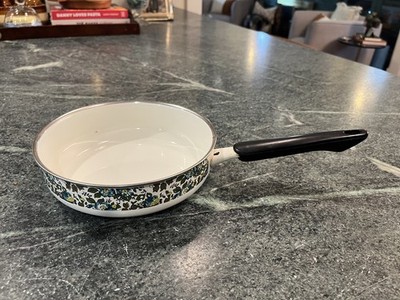 Vintage Vogue Ceramic Porcelain Cookware Sauce Pan Avocado Green Teal Floral Sm