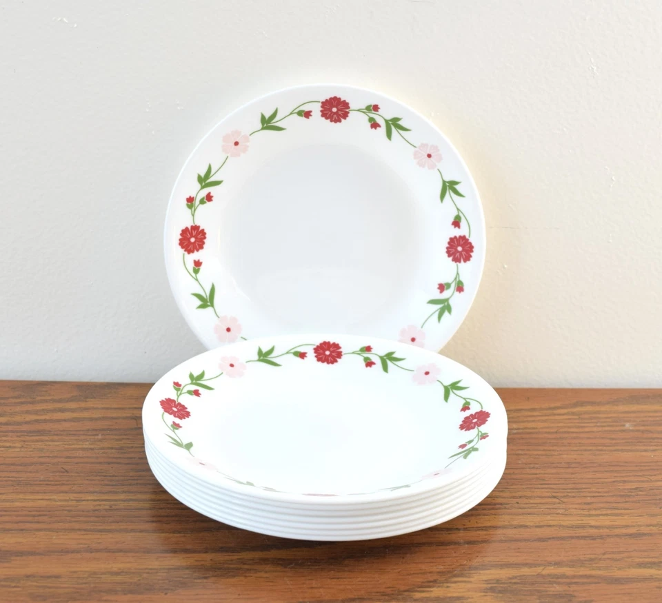 Juego de 8 Platos de Pan Corelle Primavera Rosa Aperitivo Postre Flores Rojas Floral Foto 2 de 4