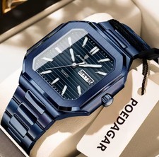 Herren Armbanduhr Edelstahl Rechteck Datum Leuchtzeiger 3ATM Wasserdicht …
