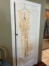 AVA VIV size 3X FLORAL V NECK Yellow WHITE DRESS Belted WAIST NWT LS