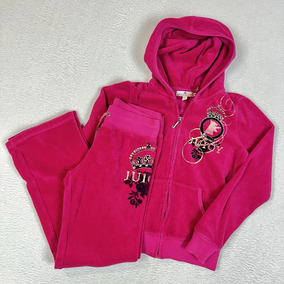 未使用新品 JUICY COUTURE キッズ XL ピンク ベロア パーカー 製造業者 